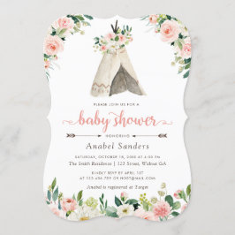 Floral Boho Teepee Chic Arrows Tribal Baby Dusche Einladung