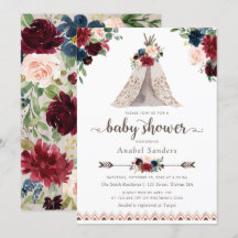 Floral Boho Teepee Navy Arrows Tribal Baby Dusche