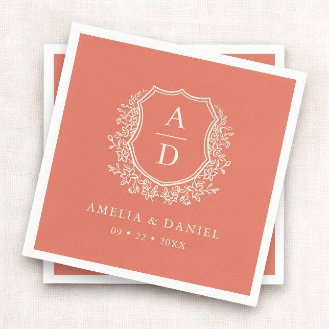 Floral Boho Terracotta Wappen Wedding Monogram Serviette (Von Creator hochgeladen)