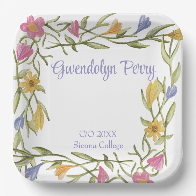 Floral Boho Uni-Abschluß Party Pappteller (Vorderseite)