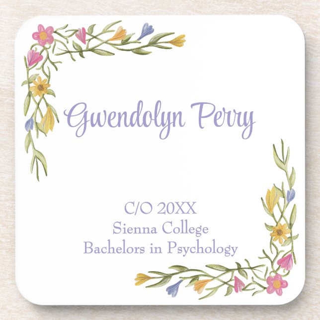 Floral Boho Uni-Abschluß Party Plastik Getränkeuntersetzer (Vorderseite)