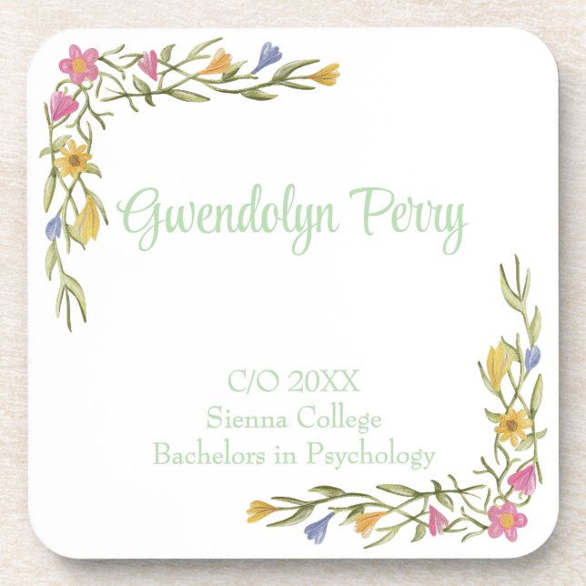 Floral Boho Uni-Abschluß Party Plastik Getränkeuntersetzer (Vorderseite)