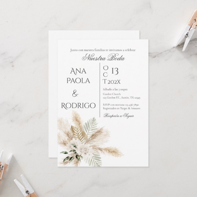 Floral Boho Wedding invitation Invitación Einladung (Vorderseite/Rückseite Beispiel)