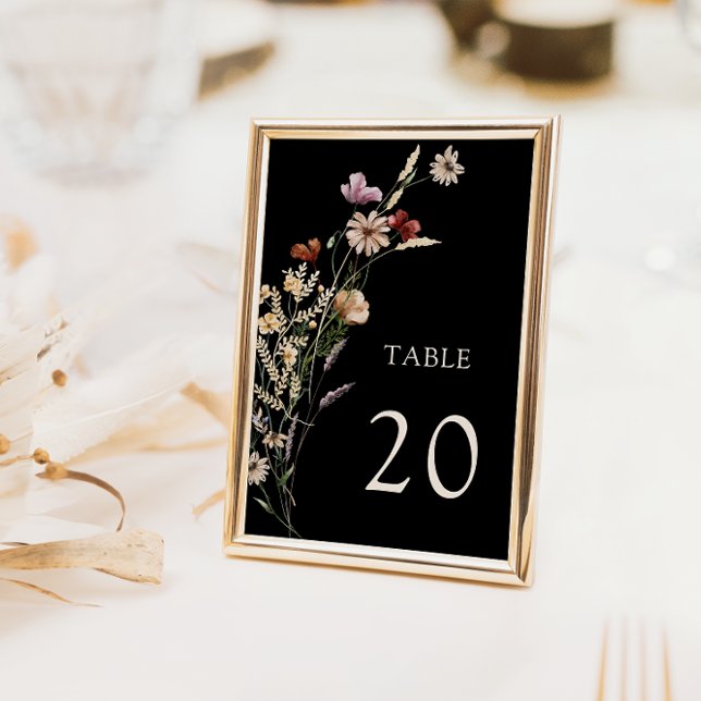 Floral Boho Wedding Tischnummern (Black Floral Boho Wedding Table Numbers by Painted Paperie
)
