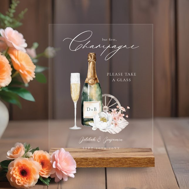 Floral Boho Western Country Wedding Drink Bar Menu Acrylschild (Floral Boho Western Country Wedding Drink Bar Menu Acrylic Sign)