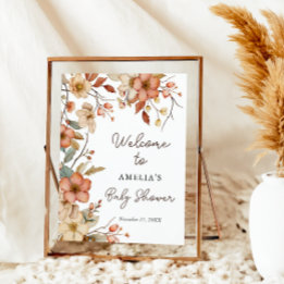 Floral Boho Wildblume Babydusche Willkommen Poster