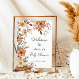 Floral Boho Wildblume Babydusche Willkommen Poster