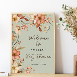 Floral Boho Wildblume Sage Green Baby Dusche Poster