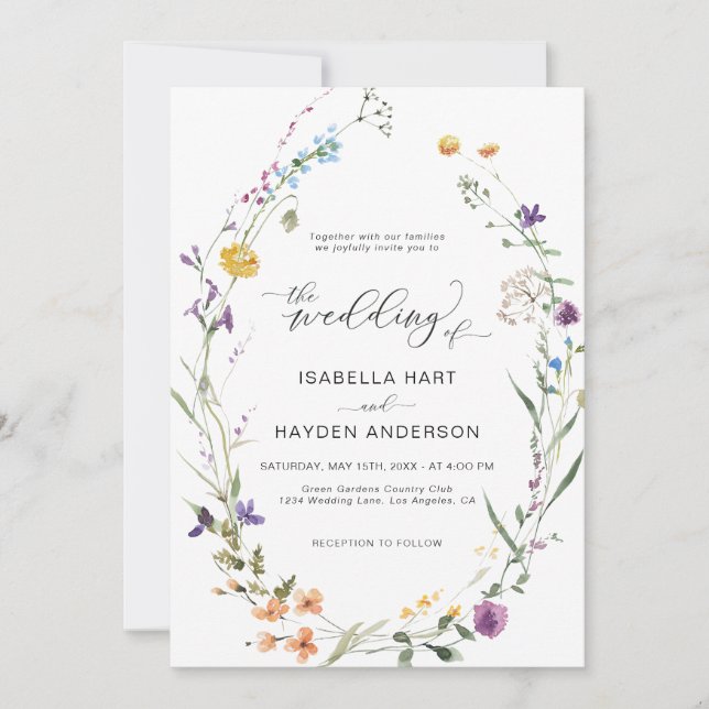 Floral Boho Wildblume Wreath Botanische Hochzeit I Einladung (Vorderseite)