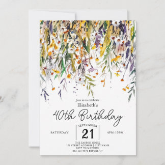 Floral Boho Wildblumen 40. Geburtstag Einladung