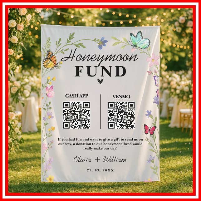 Floral Boho Wildblumen Honeymoon Fund QR Wedding Wandteppich (Von Creator hochgeladen)