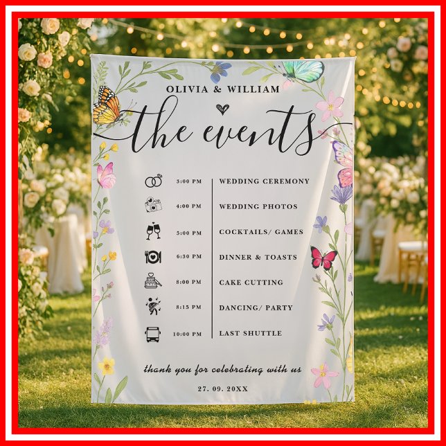 Floral Boho Wildblumen Reihenfolge der Hochzeiten Wandteppich (Von Creator hochgeladen)