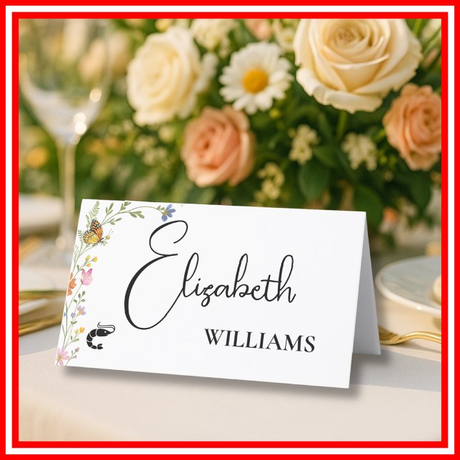 Floral Boho Wildblumen Shrimp Menü Name Cards (Von Creator hochgeladen)