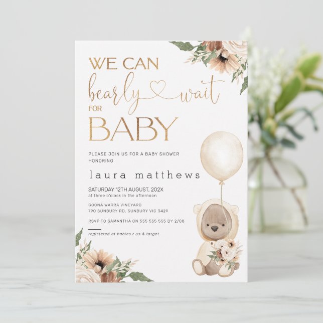 Floral Boho wir können frühes Abwarten Baby-Dusche Einladung (Stehend Vorderseite)