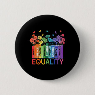 Floral Book Equality Human Rights, Social Justice Button