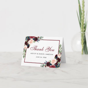 Floral-Bordeaux-blaue Hochzeit-Dankeskarten Dankeskarte