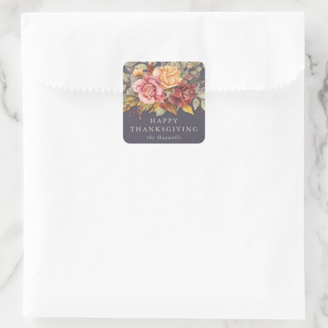 Floral Border Happy Thanksgiving Quadratischer Aufkleber (Tasche)