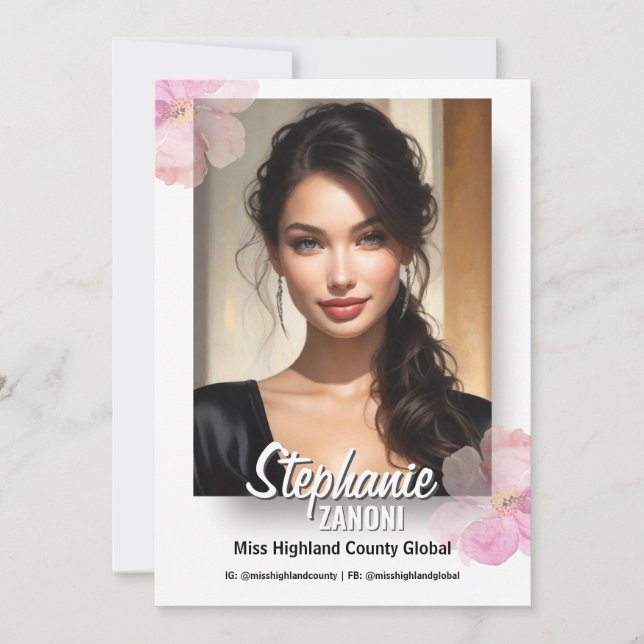 Floral Border Promotional Pageant Prints | QR Code Einladung (Vorderseite)