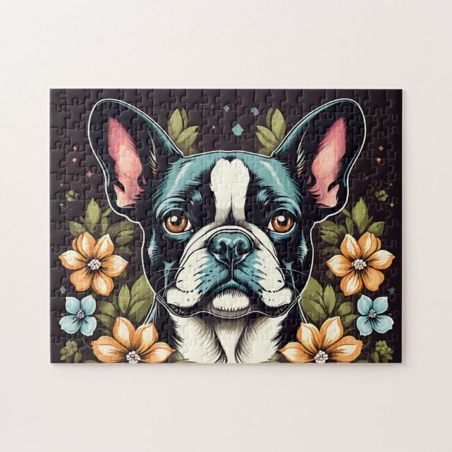 Floral Boston Terrier (Horizontal)