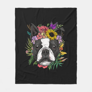 Floral Boston Terrier Dog Spring Nature Dog Liebha Fleecedecke