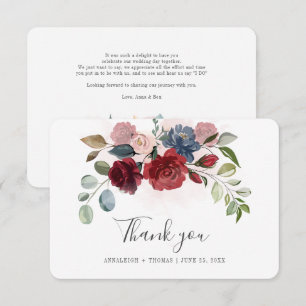 Floral Botanical Burgundy Wedding Vielen Dank Mitteilungskarte