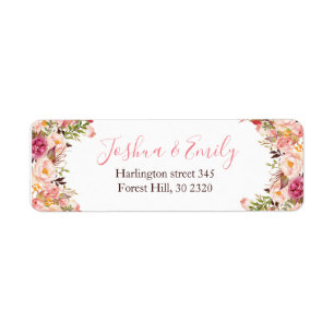 Floral Botanical Pink Mariage retour étiquette