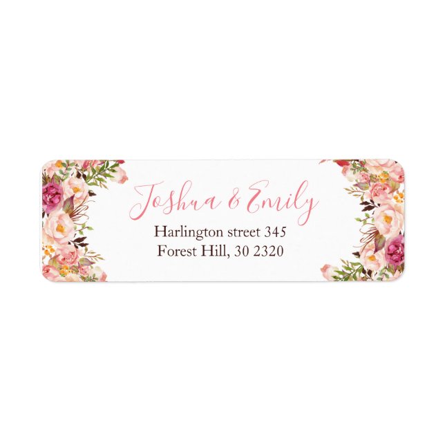 Floral Botanical Pink Mariage retour étiquette (Devant)