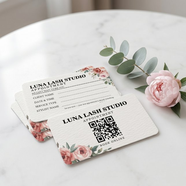 Floral Botanical Wimpernstudio QR Code Terminkarte (Floral Botanical Lash Studio QR Code Appointment Card)
