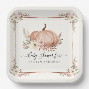 Floral Botanischer Fall Pumpkin Baby Girl Dusche Pappteller