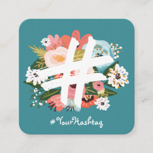 Floral Botanischer Hashtag Blue Social Media Quadratische Visitenkarte
