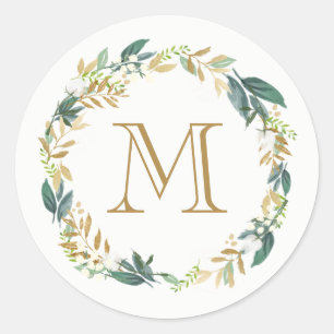 Floral Botanischer Monogramm-Aufkleber Runder Aufkleber