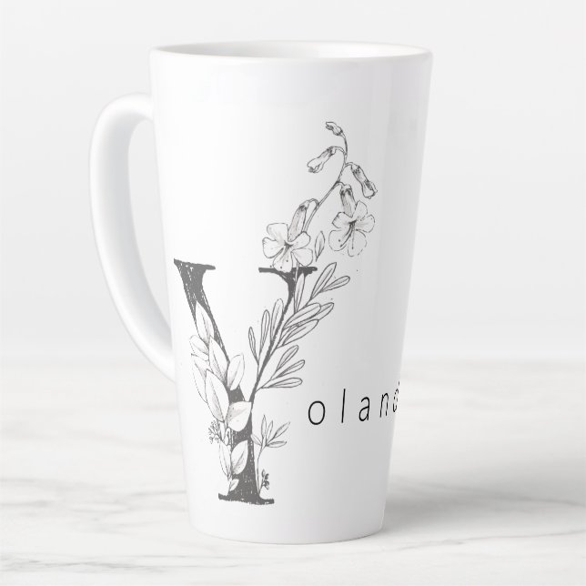 Floral Botanisches Monogramm "Y" Custom Text Elega Milchtasse (Linke Ecke)