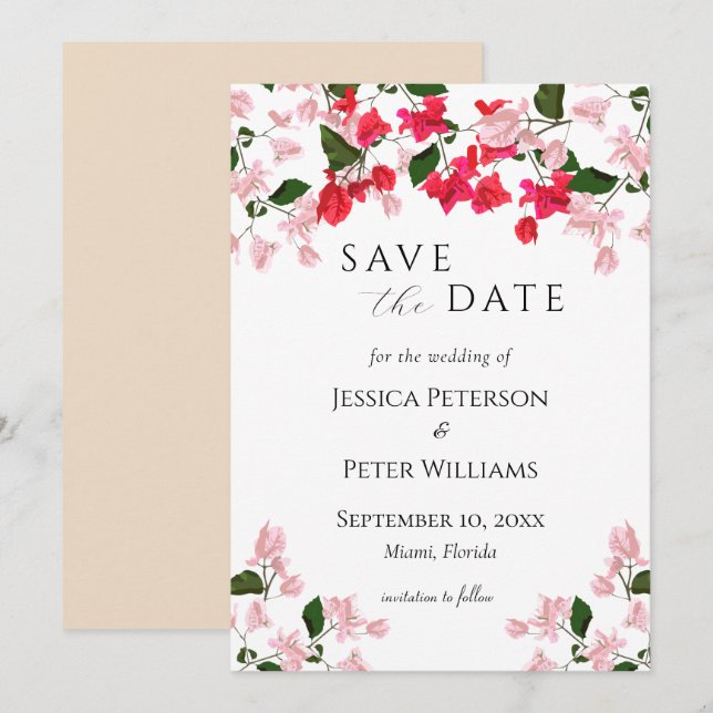 Floral Bougainvillea Save the Date Card Einladung (Vorne/Hinten)