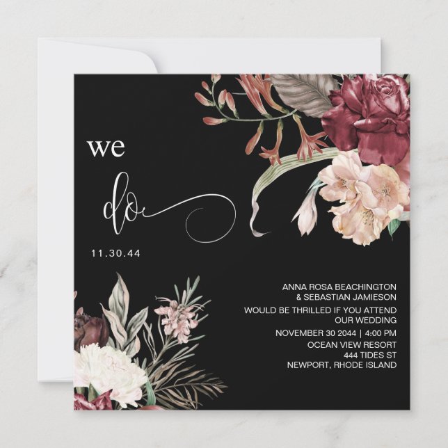*~* Floral Bouquet AR15 UAWG MERLOT QR WEDDING Einladung (Vorderseite)