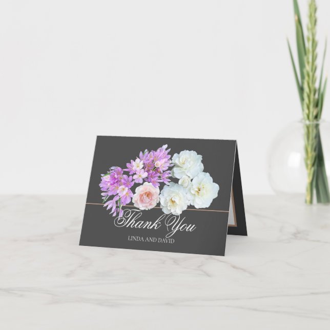 Floral Bouquet Botanische Blume Hochzeit Vielen Da Dankeskarte (Vorderseite)