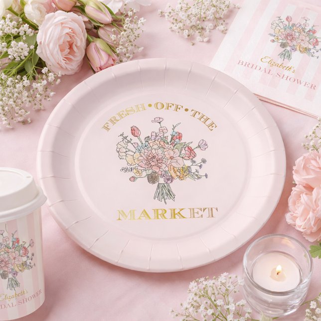 Floral Bouquet Frische Pasta machen Brautparty Pappteller (Floral Bouquet Fresh off the Market Bridal Shower Paper Plates)