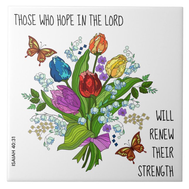 Floral Bouquet, Gedicht von Isaiah 40:31 Fliese (Vorderseite)