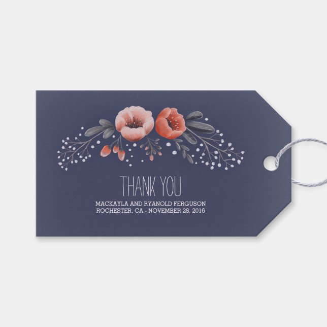 Floral Bouquet Gipskraut Navy Geschenkanhänger (Vorderseite (Horizontal))