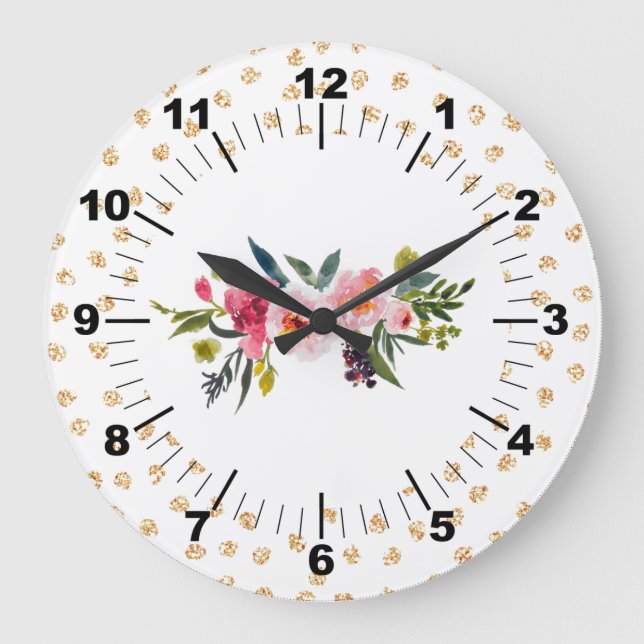 Floral Bouquet Große Wanduhr (Vorderseite)