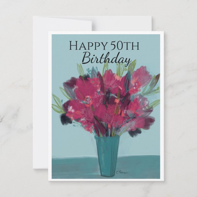 Floral Bouquet in Aquamarin & Rose Happy 50. Gebur (Vorderseite)
