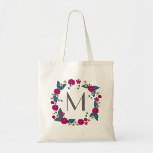 Floral-Bouquet-Kranz-Monogramm Tragetasche