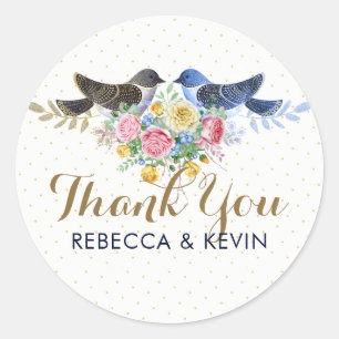 Floral Bouquet & Love Birds Vielen Dank Runder Aufkleber