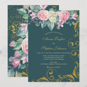 Floral Bouquet mit Imitate Gold Glitzer Wirbel Einladung