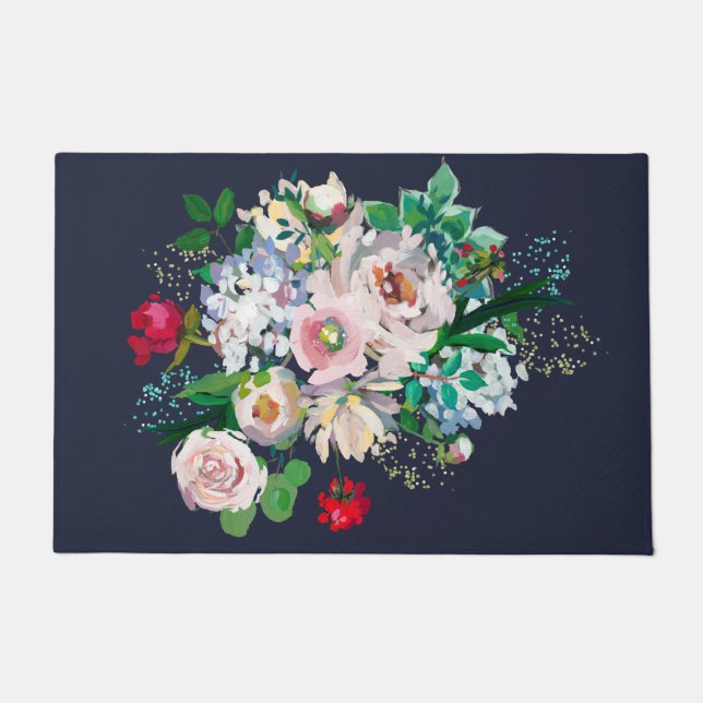 Floral Bouquet Navy Blue Fußmatte (Vorderseite)