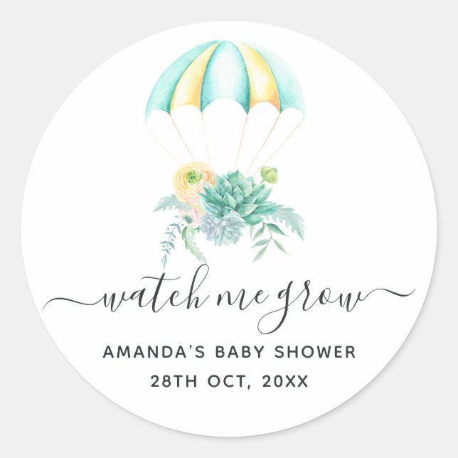 Floral Bouquet Parachute Babydusche Runder Aufkleber (Vorderseite)