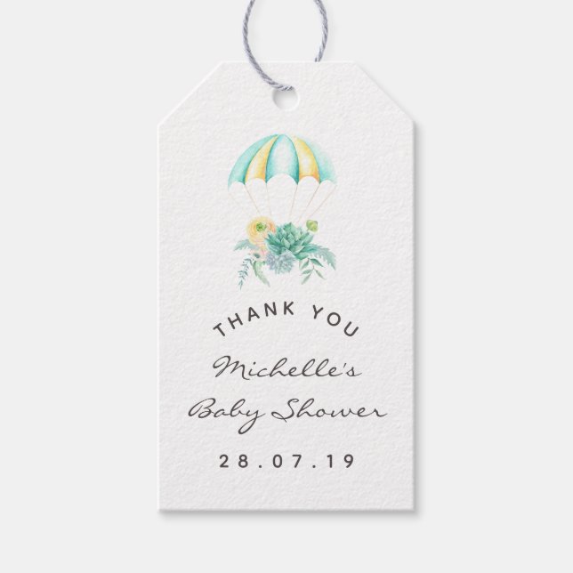 Floral Bouquet Parachute Kinderdusche Danke Geschenkanhänger (Vorderseite)