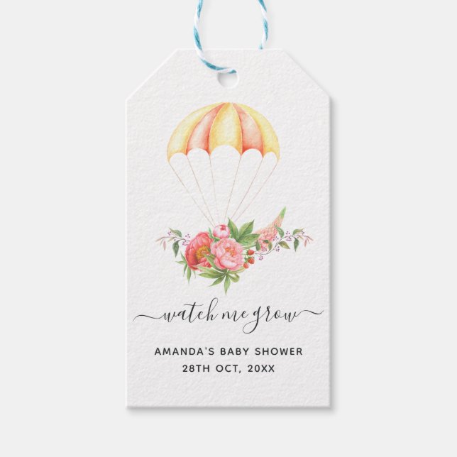 Floral Bouquet Parachute Kinderdusche Danke Geschenkanhänger (Vorderseite)