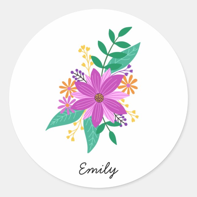 Floral Bouquet Personalisiert Rundaufkleber Runder Aufkleber (Vorderseite)
