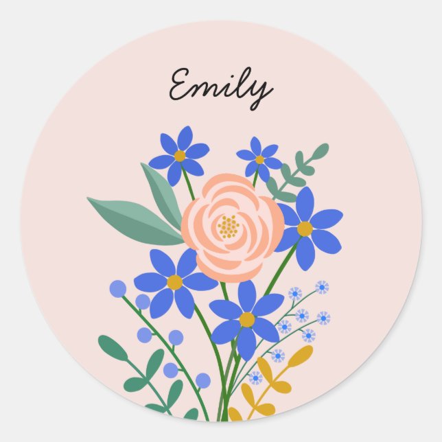 Floral Bouquet Personalisiert Rundaufkleber Runder Aufkleber (Vorderseite)