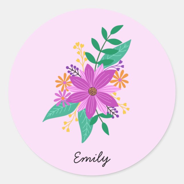 Floral Bouquet Personalisiert Rundaufkleber Runder Aufkleber (Vorderseite)